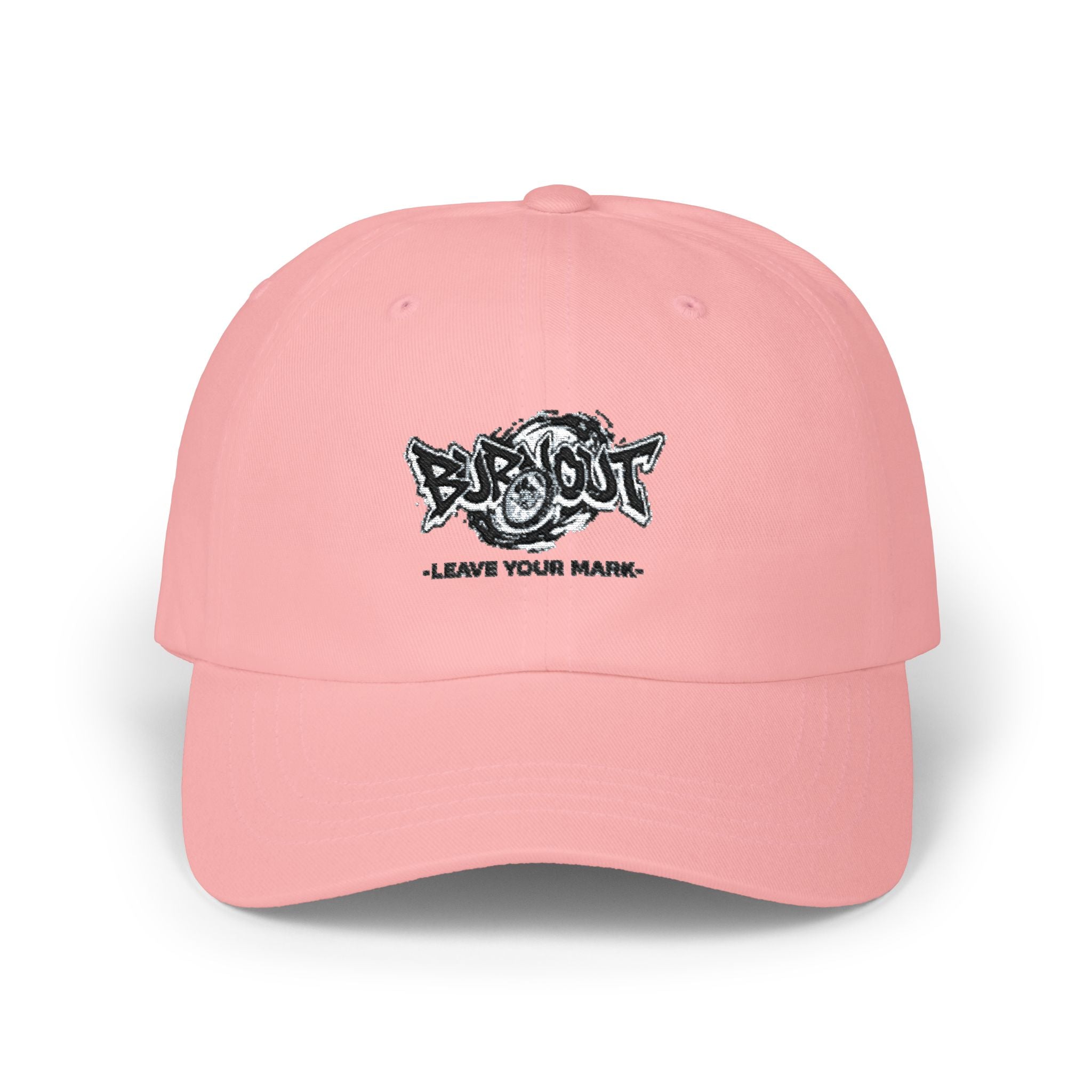 Dad Cap — “Burnout” Graphic Baseball Hat with ‘Leave Your Mark’ Text