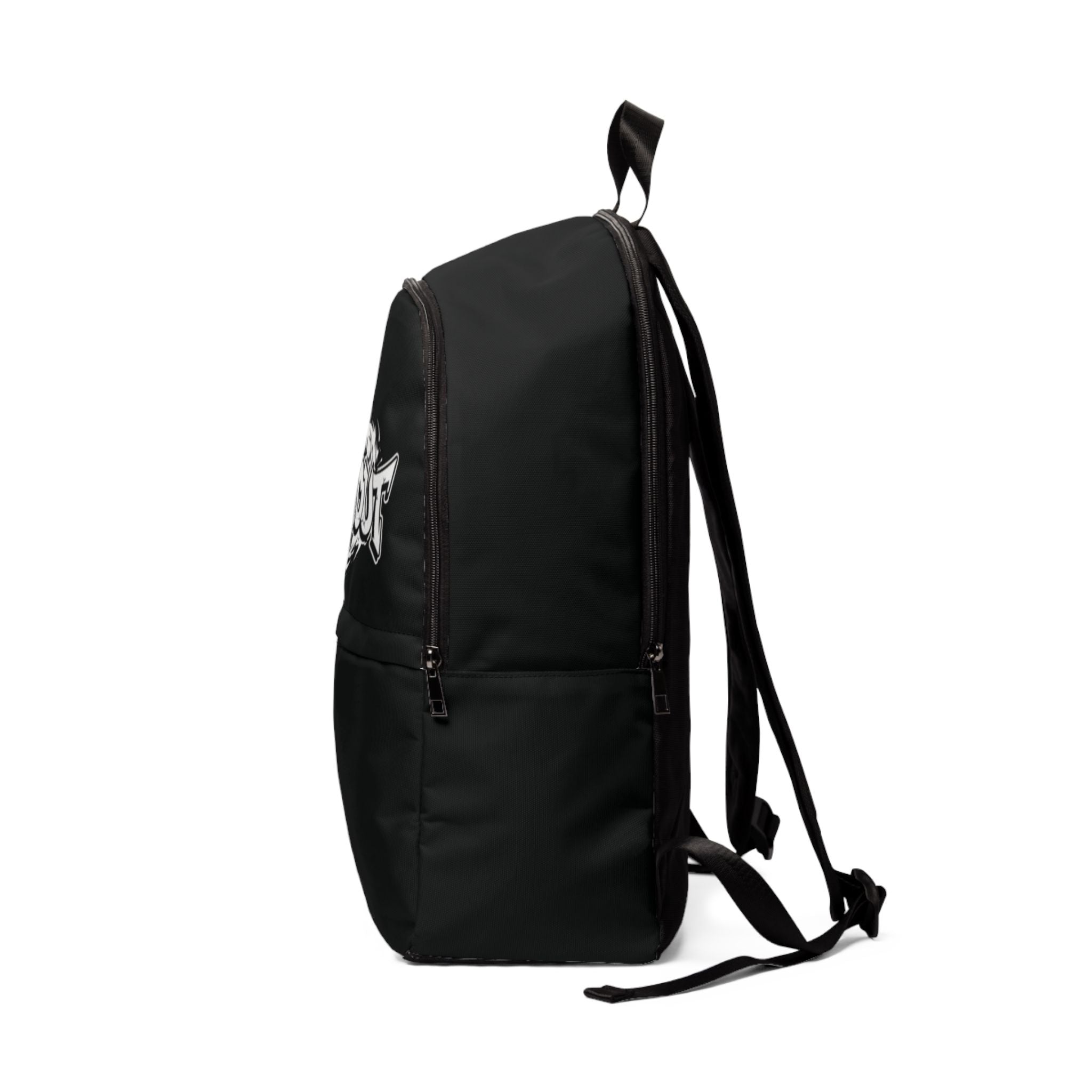 Burnout Logo Backpack — Black Fabric Daypack with Graffiti Emblem