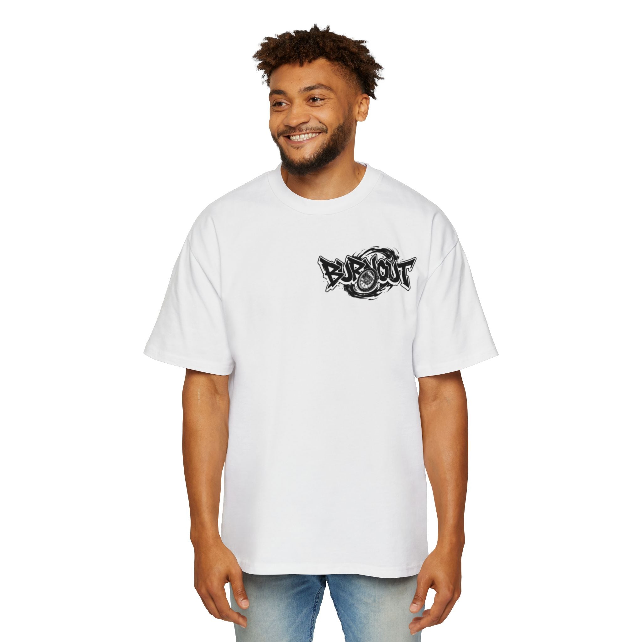 Graffiti 'Bus Out' Chest Logo Tee — Men's Oversized Streetwear