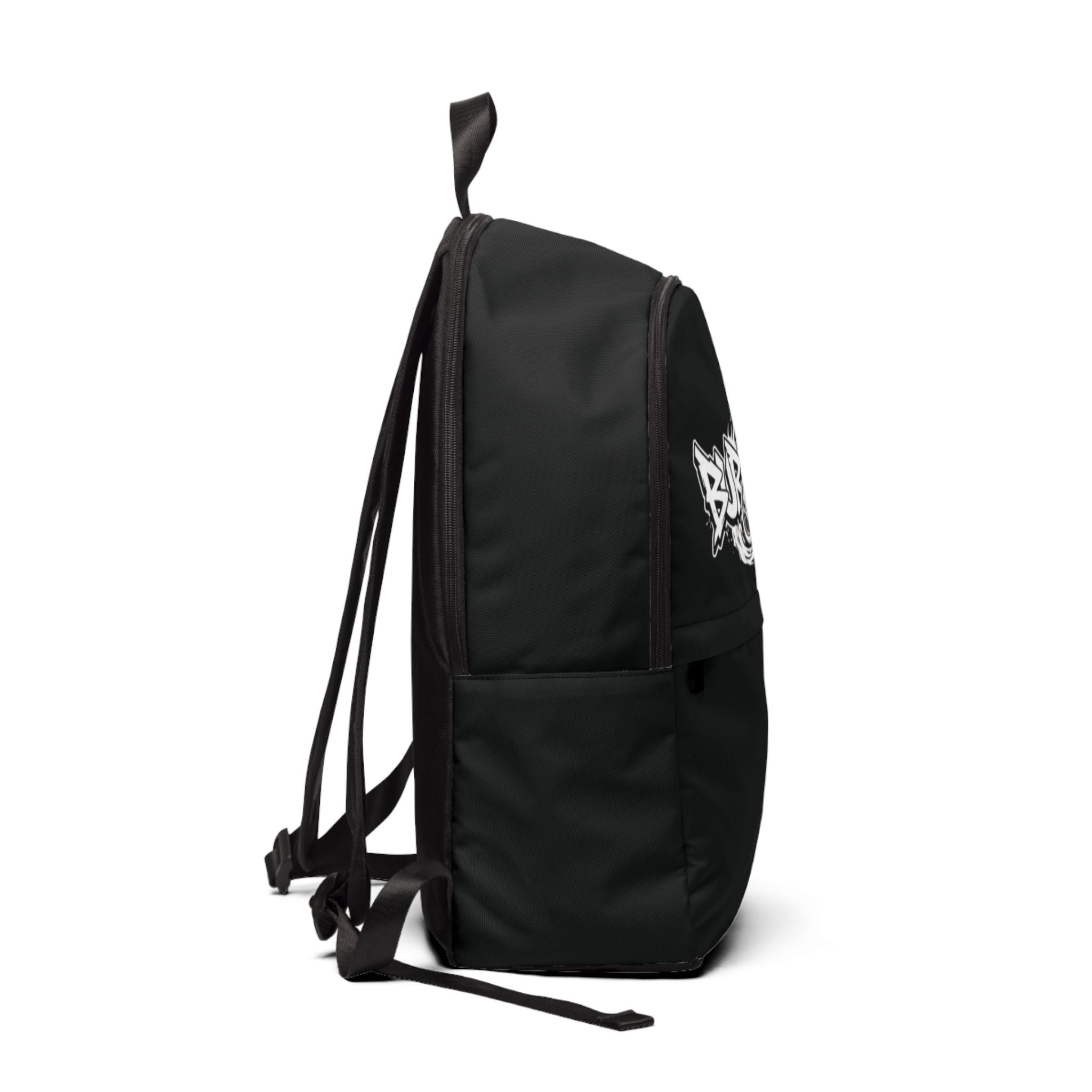 Burnout Logo Backpack — Black Fabric Daypack with Graffiti Emblem