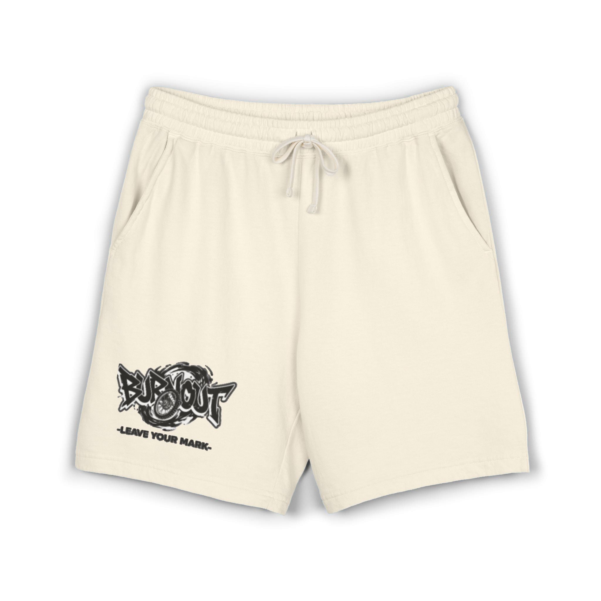 Cream Fleece Sweat Shorts with 'Blowout' Graffiti Logo — Lightweight Casual Lounge Shorts