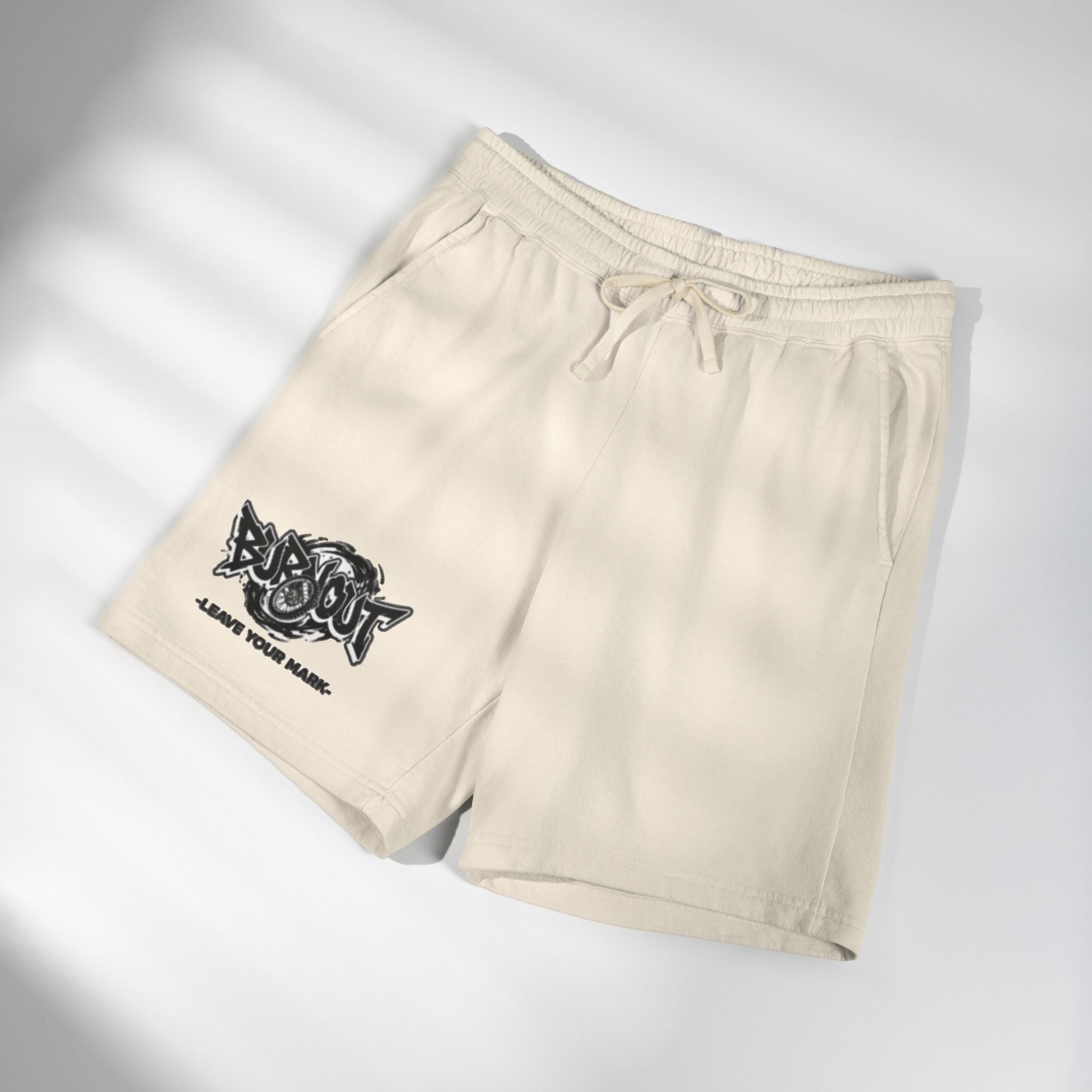 Cream Fleece Sweat Shorts with 'Blowout' Graffiti Logo — Lightweight Casual Lounge Shorts