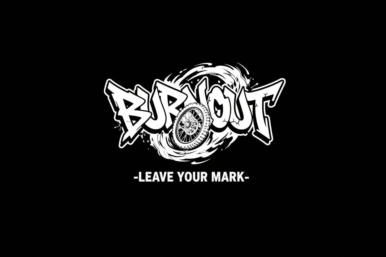 BURNOUT black logo with straight Leave Your Mark text